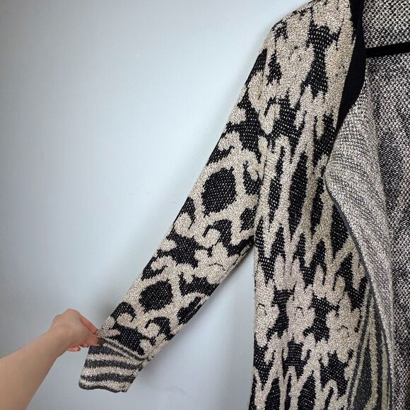 Lucky Brand Bali Cardigan Knit Open Front Draped Sweater Aztec Pt Black Cream L - Picture 5 of 14